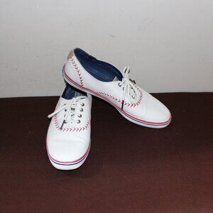 VGC LADIES KEDS "BASEBALL MOM" SNEAKERS - 7 1/2 RED/WHITE